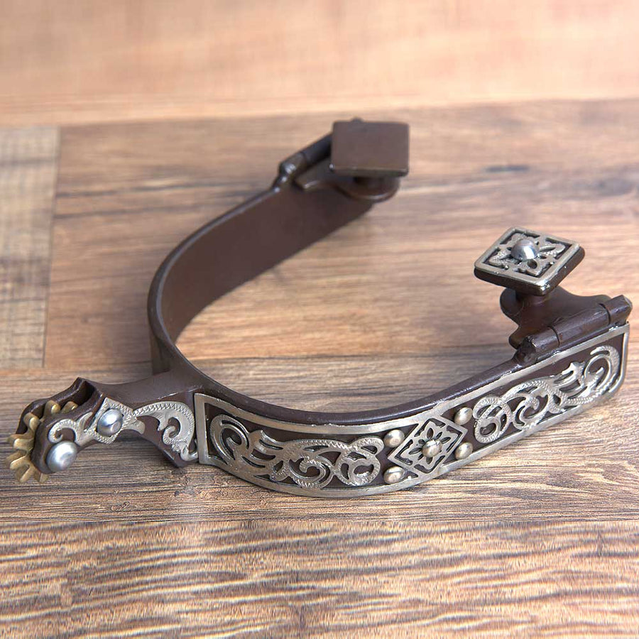 Hilason W. Mens Antique Brown Engraved H. Riding Show Spurs Pair – by Hilason – Cowboy and equestrian accessories