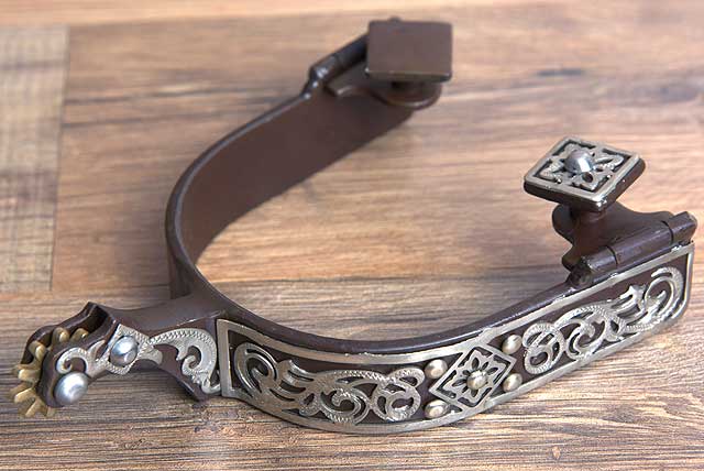 Hilason Western Mens Antique Brown Engraved Horse Riding Show Spurs Pair