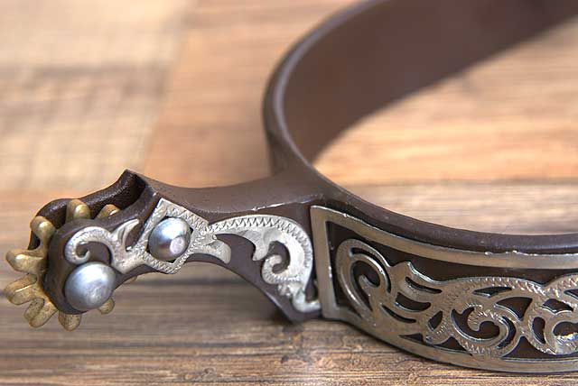 Hilason Western Mens Antique Brown Engraved Horse Riding Show Spurs Pair