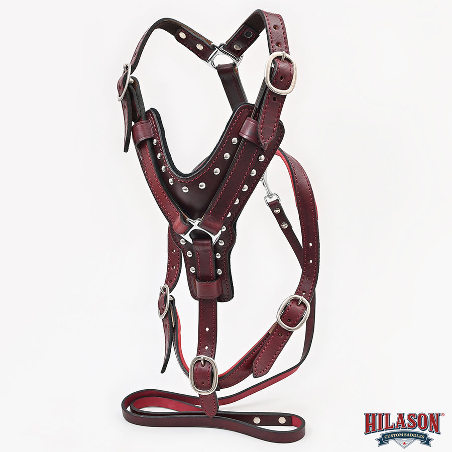 Large Leather Dog Harness Mahogany Genuine With Matching Leash Hilason