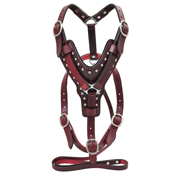 Large Leather Dog Harness Mahogany Genuine With Matching Leash Hilason - Uhorse