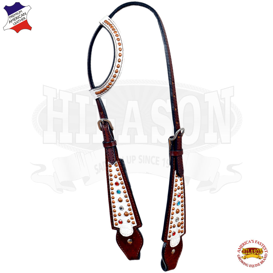 HILASON W. H. One Ear Headstall American Leather Floral White | for by Hilason – Cowboy and equestrian accessories