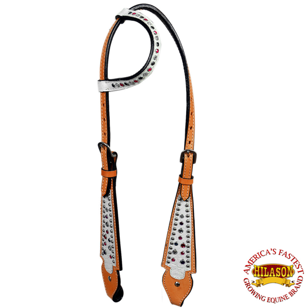 Hilason Western Horse One Ear Headstall American Leather Floral White