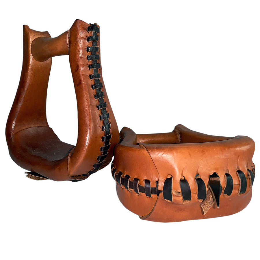 Circle Y Leather Laced Saddle Stirrups Pair Chestnut by Hilason – Cowboy and equestrian accessories