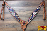 HILASON Western  Horse Leather Headstall & Breast Collar Tack Set Aztec