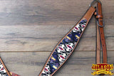 HILASON Western  Horse Leather Headstall & Breast Collar Tack Set Aztec