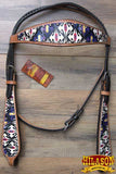 HILASON Western  Horse Leather Headstall & Breast Collar Tack Set Aztec