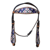 HILASON Western  Horse Leather Headstall & Breast Collar Tack Set Aztec