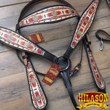 Hilason Horse Leather Bridle Headstall Breast Collar Black Aztec Painted