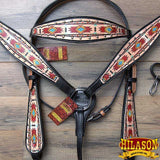 Hilason Horse Leather Bridle Headstall Breast Collar Black Aztec Painted