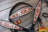 Hilason Horse Leather Bridle Headstall Breast Collar Black Aztec Painted