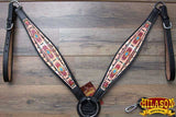 HILASON Western Horse Breast Collar American Leather Black Aztec Painted | Horse Breast Collar | Leather Breast Collar | Western Breast Collar | Breast Collar for Horses