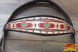 Hilason Horse Leather Bridle Headstall Breast Collar Black Aztec Painted