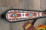 Hilason Horse Leather Bridle Headstall Breast Collar Black Aztec Painted