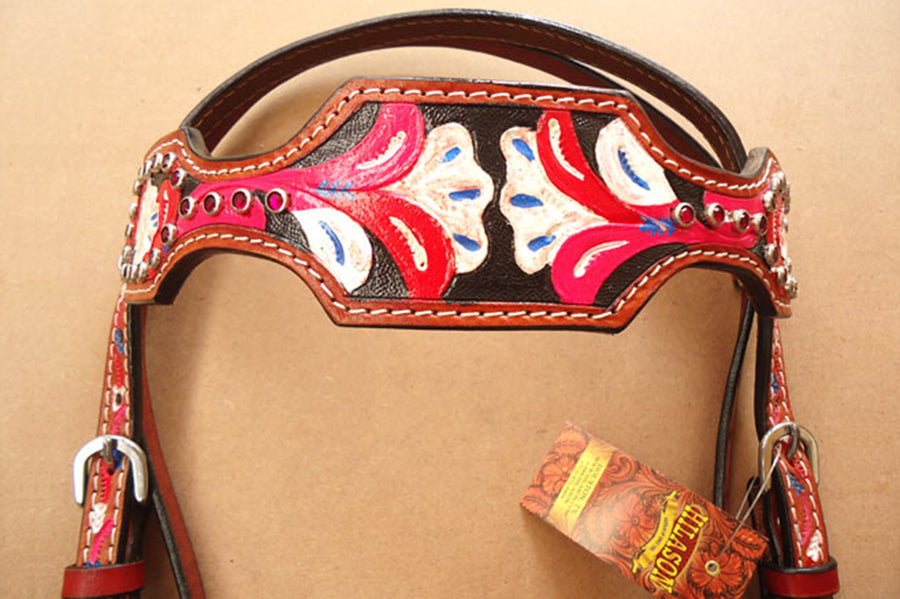 Hilason Western Horse Headstall American Leather Tan with Floral - Uhorse