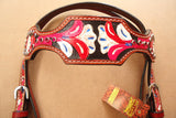 Hilason Western Horse Headstall American Leather Tan w/ Floral