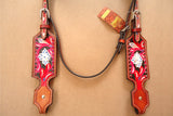 Western Horse Headstall Tack Bridle American Leather Red Pink Hilason