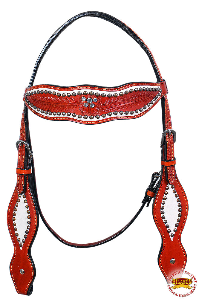 HILASON Western Horse Headstall Tack Bridle American Leather Off White | for Horses Headstalls