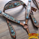 Horse Western Headstall Breast Collar Set American Leather Tribal Hilason