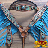H. W. Headstall Breast Collar Set Leather Aztec Fringes Hilason – by Hilason – Cowboy and equestrian accessories