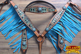 Horse Western Headstall Breast Collar Set Leather Aztec Fringes Hilason