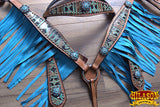Horse Western Headstall Breast Collar Set Leather Aztec Fringes Hilason