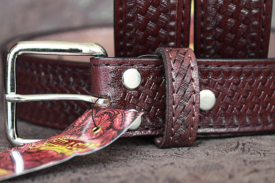 HILASON Western Genuine Leather Belt for Men Women Cowboy Cowgirl Handmade Basketweave Unisex Heavy Duty