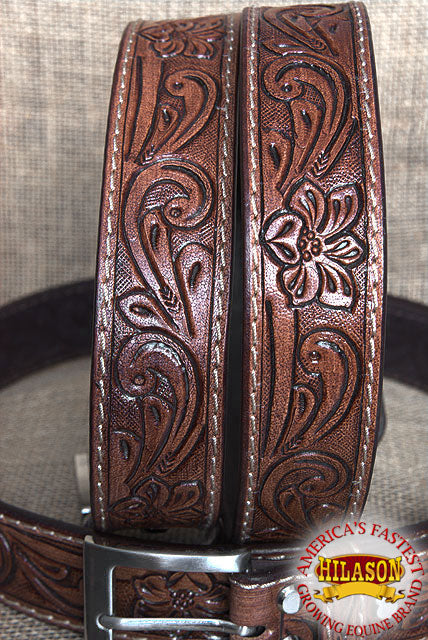 HILASON Western Genuine Leather Belt for Men Women Cowboy Cowgirl Handmade Unisex Full Grain Heavy Duty Floral Tooled