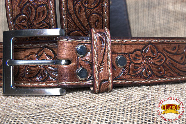 HILASON Western Genuine Leather Belt for Men Women Cowboy Cowgirl Handmade Unisex Full Grain Heavy Duty Floral Tooled