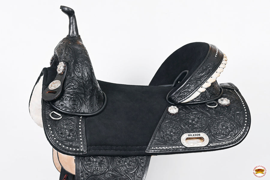 HILASON Western Horse Treeless Trail Barrel Saddle American Leather Black | for Horses