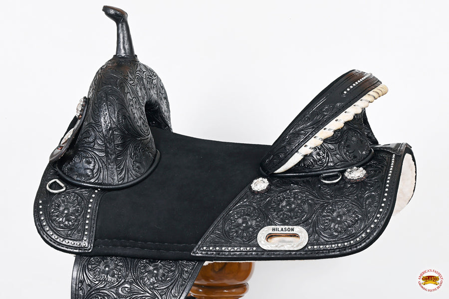 HILASON Western Horse Treeless Trail Barrel Saddle American Leather Black | for Horses