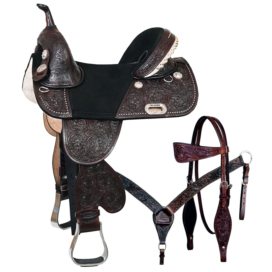 Western Horse Saddle Hilason Treeless American Leather Barrel - Uhorse