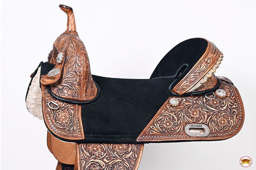 HILASON Treeless Western Trail Barrel Racing American Leather Saddle Dark Brown | Horse for Horses