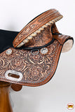 Hilason W. Treeless Trail Barrel Racing American Leather Saddle –