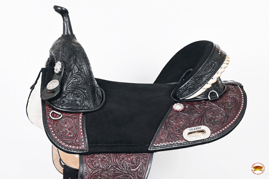 HILASON Treeless Western Horse Trail Barrel Racing American Leather Saddle | for Horses