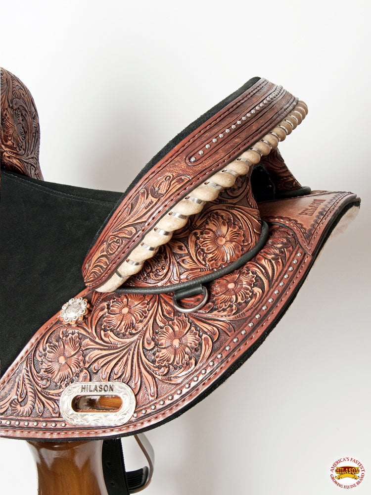 HILASON Western Horse Treeless Trail Barrel American Leather Saddle | for Horses