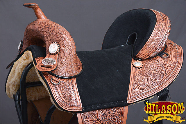 HILASON Western Horse Treeless Trail Barrel American Leather Saddle | for Horses