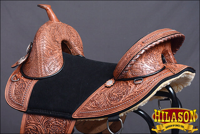 HILASON Western Horse Treeless Trail Barrel American Leather Saddle | for Horses