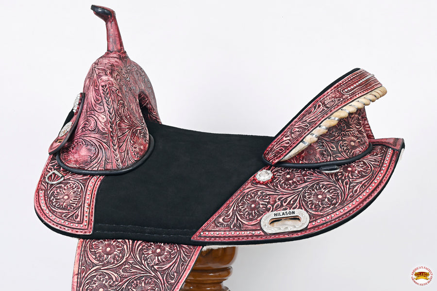 HILASON Western Horse Treeless Trail Barrel American Leather Saddle | for Horses