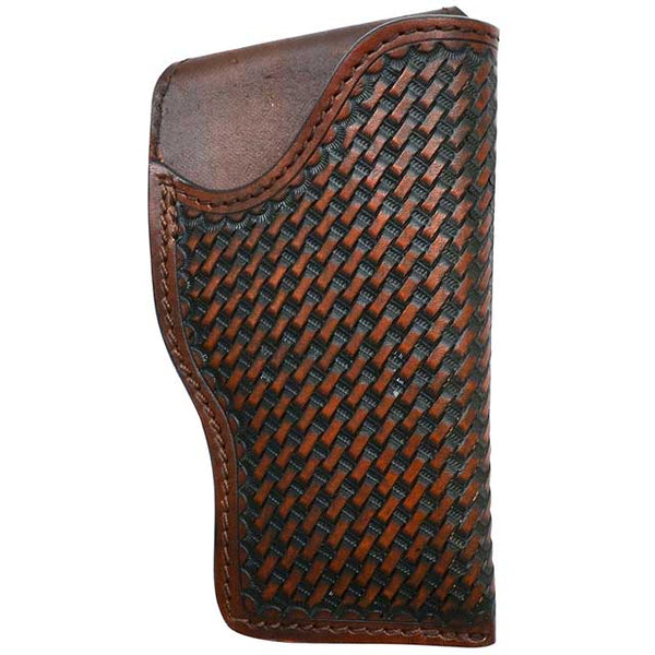 3D Brown Hand Tooled Basketweave Leather Holster with Belt Loop Closure - Uhorse
