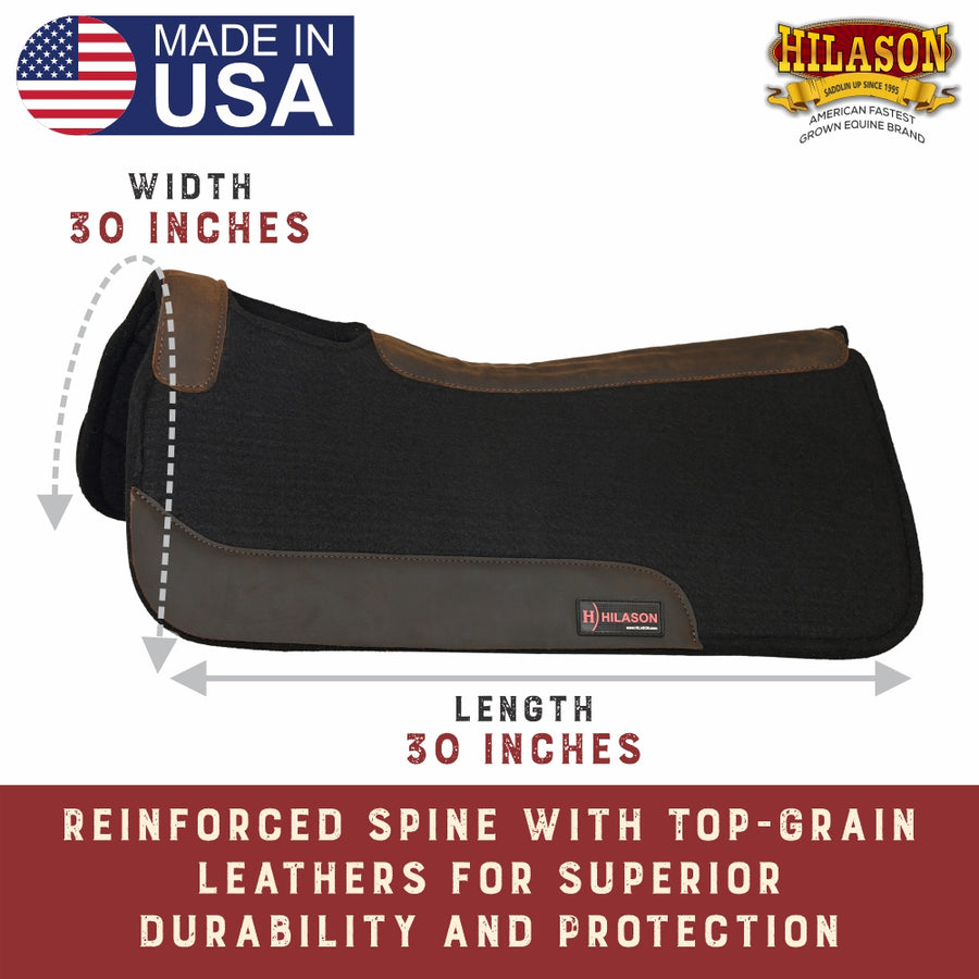HILASON Western Wool Felt Horse Saddle Pad W/ Distressed Wear Leather Fur Padded Made in USA | for Horses