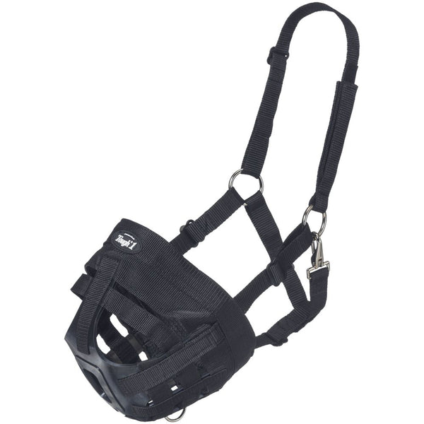 Tough 1 Easy Breathe Poly Nylon Black H. Grazing Muzzle W/ Throat Snap by Hilason – Cowboy and equestrian accessories