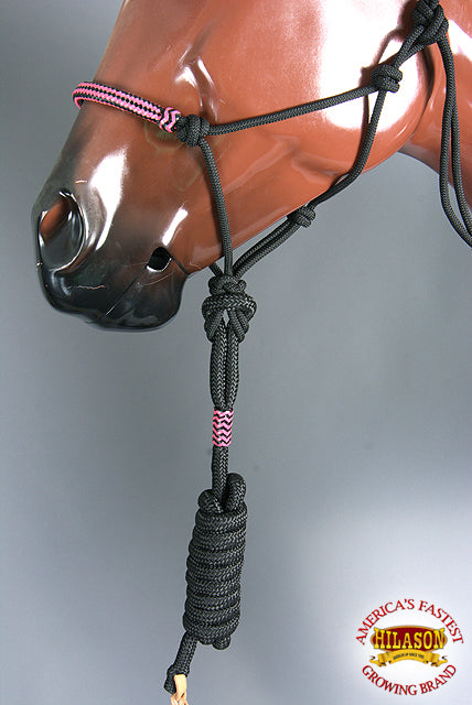 Western Horse Halter Poly Rope Tied Adjustable 8 Ft Lead Hilason