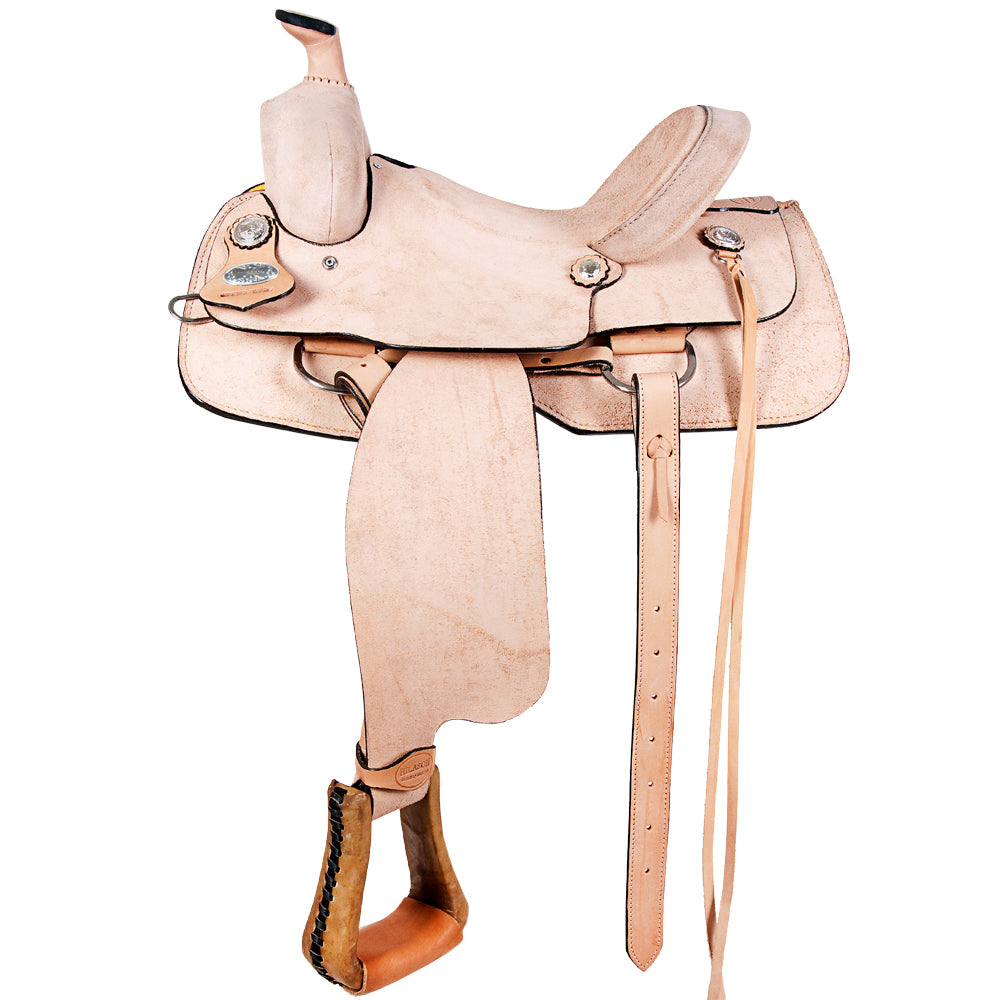 HILASON Western Horse Saddle American Leather Ranch Roping Cowboy Rough Out Tan | Hand Tooled | Horse Saddle | Western Saddle | Wade & Roping Saddle | Horse Leather Saddle | Saddle For Horses