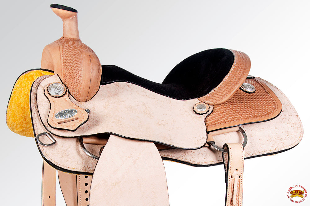 HILASON Western Horse Saddle American Leather Ranch Roping Cowboy Rough Out Tan  | Hand Tooled | Horse Saddle | Western Saddle | Wade & Roping Saddle | Horse Leather Saddle | Saddle For Horses