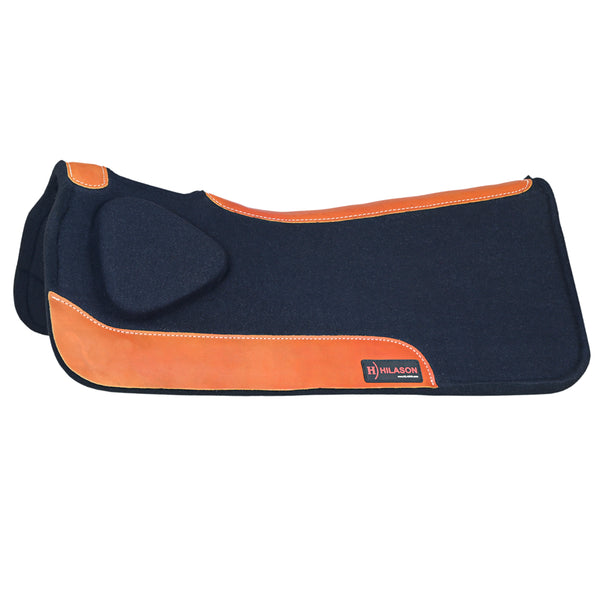 Hilason Western Wool Felt Horse Saddle Pad Grey with Cowhide Leather - Uhorse