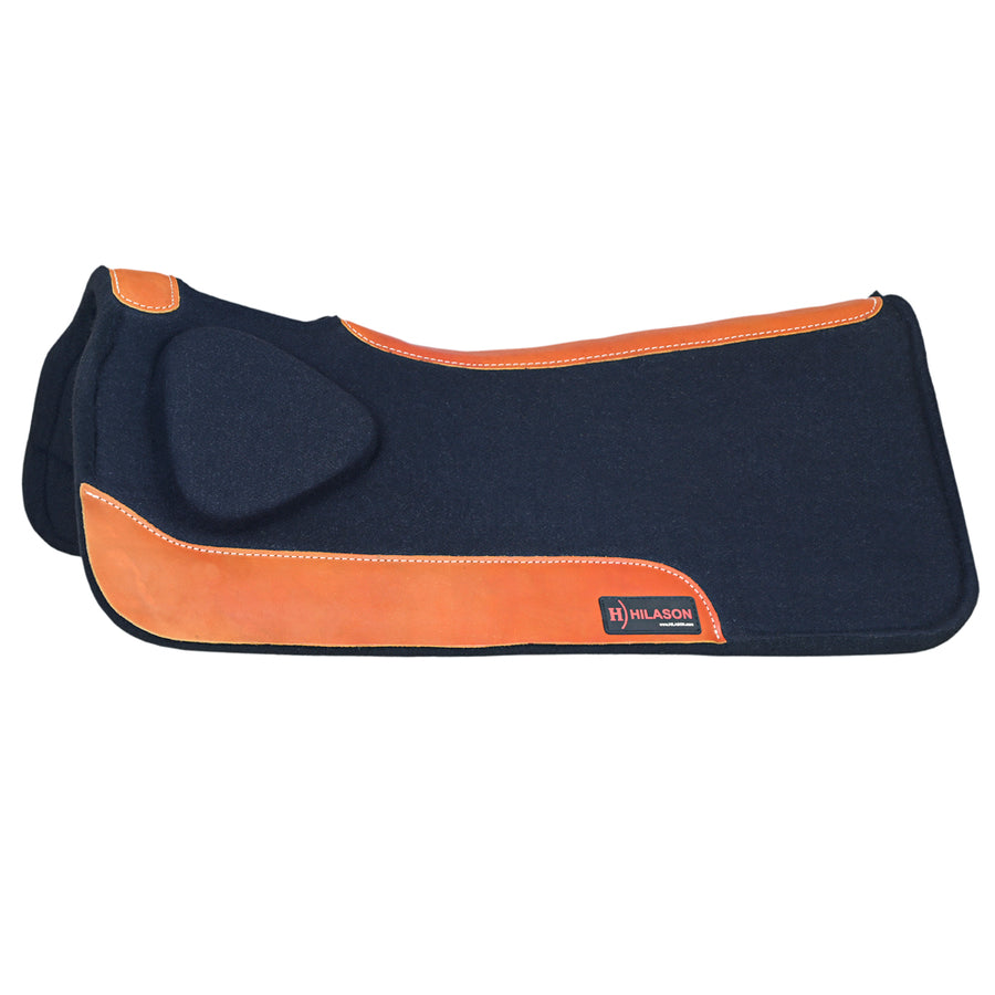 Hilason Western Wool Felt Horse Saddle Pad Grey with Cowhide Leather - Uhorse
