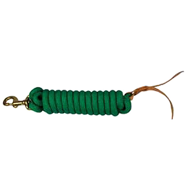 Green nylon lead rope with brass snap and leather tie - Hilason