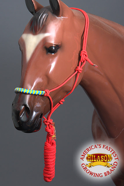 Western Horse Halter Poly Rope Tied Adjustable 8 Ft Lead Hilason