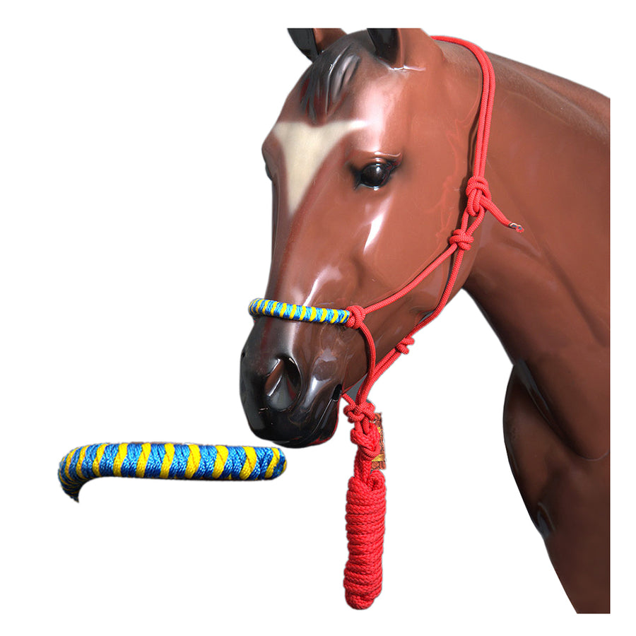 W. H. Halter Tk. Braided Poly Rope Lead Red Yellow Hilason by Hilason – Cowboy and equestrian accessories
